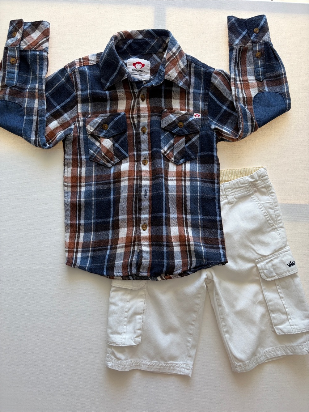 Appaman Navy, Brown & Cream Plaid Button-Down Shirt 6 years